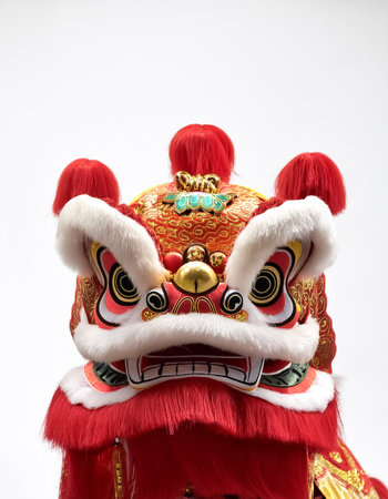 lion dance or barong sai, to celebrate lunar new year on a white backgroundの写真素材