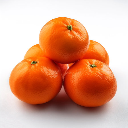 mandarin oranges scattered around background concept isolated whiteの写真素材