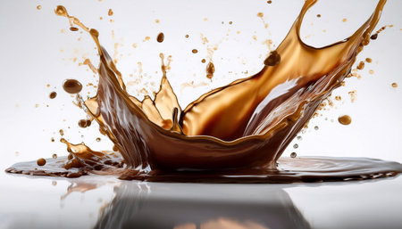A dynamic splash of spilled coffee forming an abstract stain with realistic texture