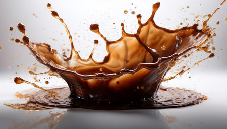 A dynamic splash of spilled coffee forming an abstract stain with realistic textureの写真素材