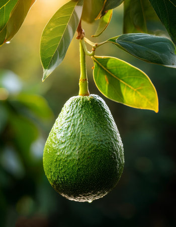 avocado on branch. avocado farmingの写真素材