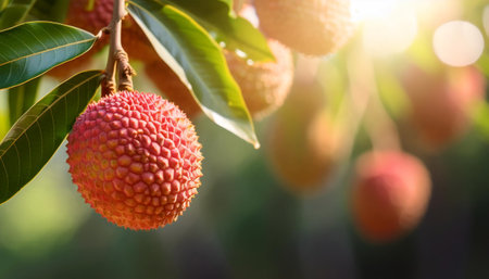 a lychee on branch. lychee farmingの写真素材