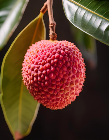 a lychee on branch. lychee farmingの写真素材