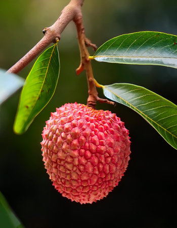 a lychee on branch. lychee farmingの写真素材
