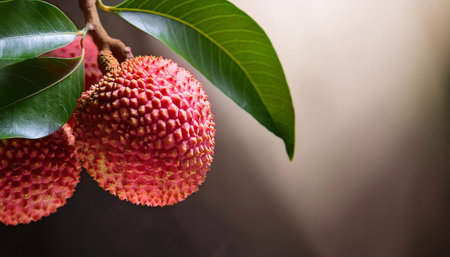 a lychee on branch. lychee farmingの写真素材