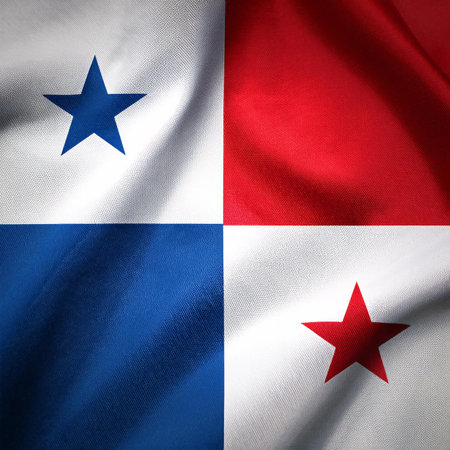 Republic of Panama flag waving in the wind. Close up of Republic of Panama flag banner blowing, soft...