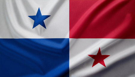 Republic of Panama flag waving in the wind. Close up of Republic of Panama flag banner blowing, soft...