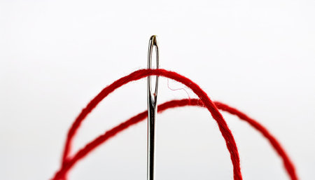 Sewing needle with red threadの写真素材