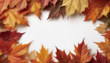 frame of autumn leaves isolated on white backgroundの写真素材
