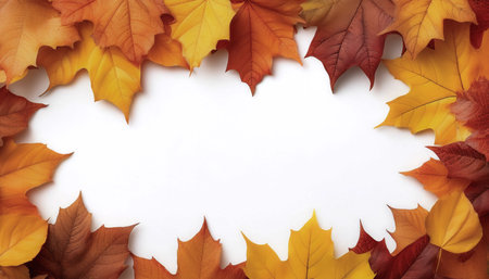 frame of autumn leaves isolated on white background