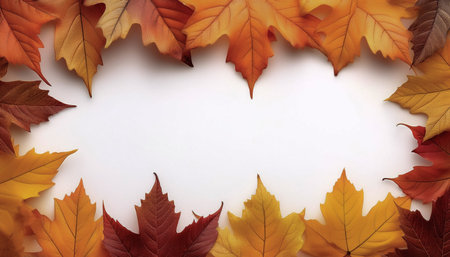 frame of autumn leaves isolated on white backgroundの写真素材