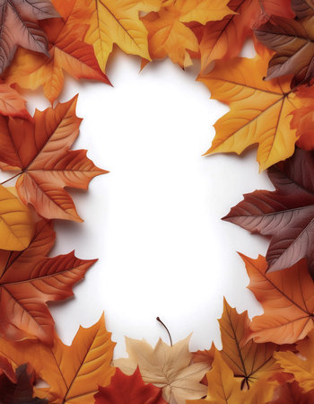 frame of autumn leaves isolated on white background