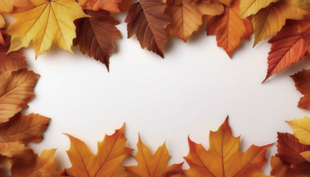 frame of autumn leaves isolated on white backgroundの写真素材