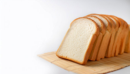 Delicious bread slices on side position provides copy space for text. background concept isolated...