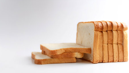 Delicious bread slices on side position provides copy space for text. background concept isolated...
