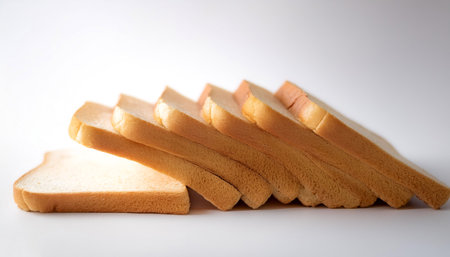 Delicious bread slices on side position provides copy space for text. background concept isolated...
