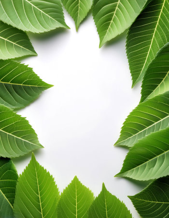 green leaf filling the edges of the frame isolated on a white background