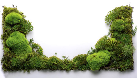 Green moss filling the edges of the frame isolated on a white backgroundの写真素材