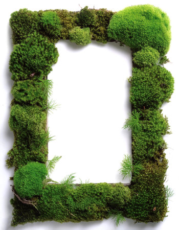 Green moss filling the edges of the frame isolated on a white backgroundの写真素材