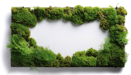 Green moss filling the edges of the frame isolated on a white backgroundの写真素材
