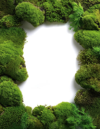 Green moss filling the edges of the frame isolated on a white backgroundの写真素材
