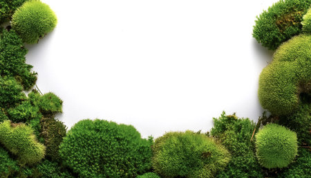 Green moss filling the edges of the frame isolated on a white backgroundの写真素材