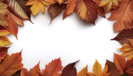 frame of autumn leaves isolated on white background