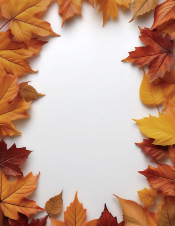frame of autumn leaves isolated on white background