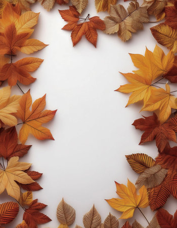 frame of autumn leaves isolated on white backgroundの写真素材