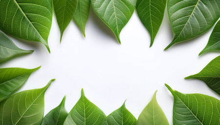 green leaf filling the edges of the frame isolated on a white backgroundの写真素材