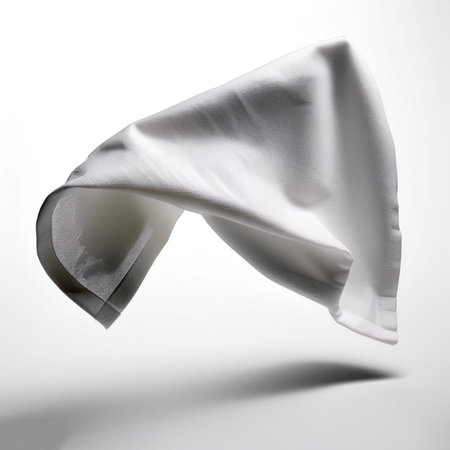 Handkerchief floating or flying isolated white backgroundの写真素材