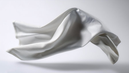 Handkerchief floating or flying isolated white backgroundの写真素材