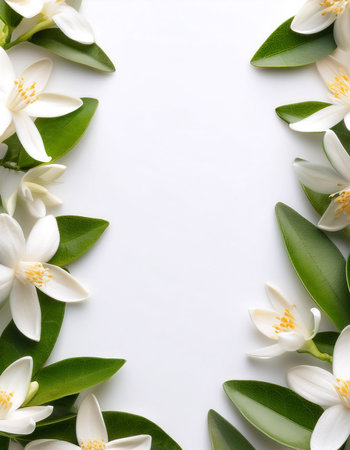 Neroli blossom filling the edges of the frame isolated on a white background