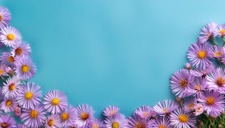 Symphyotrichum ericoides flower filling the edges of the frame isolated on a light blue backgroundの写真素材