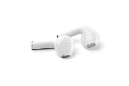 Elegant white wireless earbuds with ergonomic fit and superior sound quality. Lightweight, compact, and perfect for music, calls, gaming, and workouts with noise isolation.の写真素材