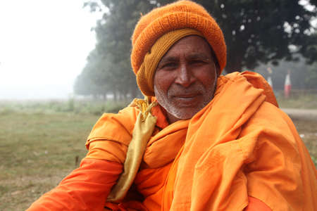 LUMBINI, NEPAL - FEB 08,2014- An unidentified Buddhist monk visit Mayadevi temple in Lumbini, Nepal. Mayadevi temple, a UNESCO world heritage site, is the birthplace of Gautama Buddha.のeditorial素材