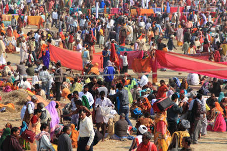 ALLAHABAD - FEB 09,2013-Huge crowd camp at the Kumbh Mela grounds for taking holy bath  in Allahabad, India. Kumbh Mela is considered as the largest human gathering in the world.のeditorial素材