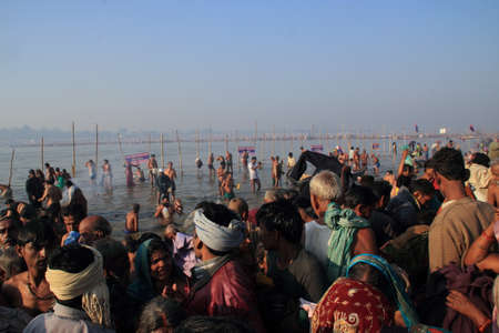 ALLAHABAD - FEB 08,2013-Devotees gathered at the Kumbh Mela grounds for taking the holy bath  in Allahabad, India. Kumbh Mela is considered as the largest human gathering in the world.のeditorial素材
