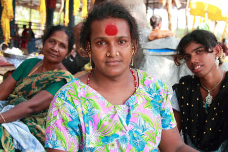 KOOVAGAM, INDIA - MAY 05,2015- Unidentified transgenders who have participated in the marriage ritual during festival of transgenders held at Koothandavar temple in Koovagam,Tamil Nadu.のeditorial素材