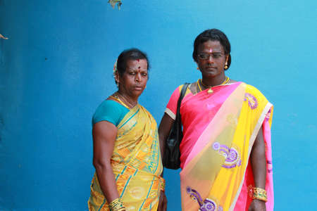 KOOVAGAM, INDIA - MAY 05,2015- Unidentified transgenders who have participated in the marriage...