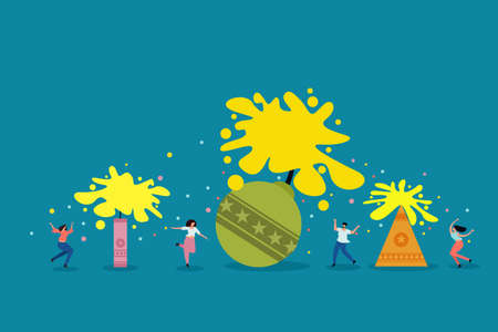Illustration of people celebrating Diwali festival with fire works