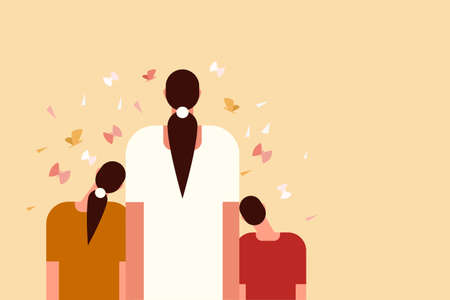 Illustration of a mother and children standing togetherのイラスト素材