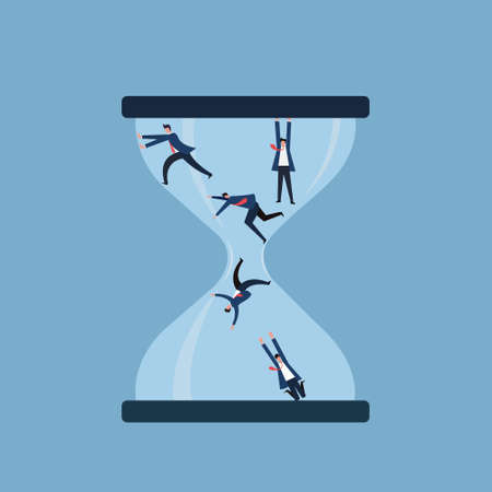 Conceptual illustration of business executives inside a hourglass falling downのイラスト素材