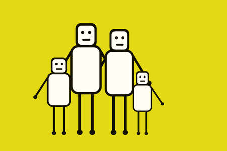 Symbolic illustration of a family comprising of parents and two children.のイラスト素材