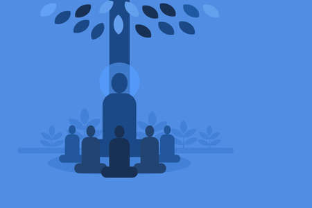 Illustration of 'Gurukul' system of education in which teacher and students sitting under a treeのイラスト素材