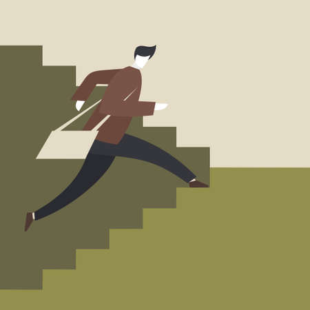 Illustration of a man climbing up the stepsのイラスト素材