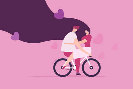 Romantic couple riding a bicycle. A valentine's day conceptのイラスト素材