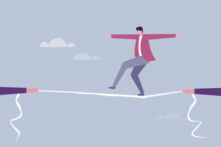 Conceptual illustration of a business man walking on a tight ropeのイラスト素材