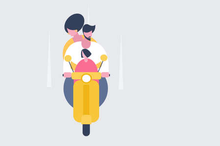 A couple and their child travel in a scooterのイラスト素材