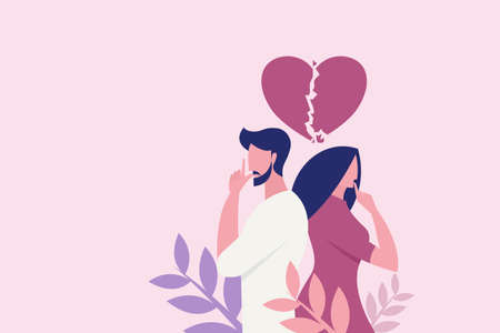 Illustration of a couple worried about their troubled love relationshipのイラスト素材